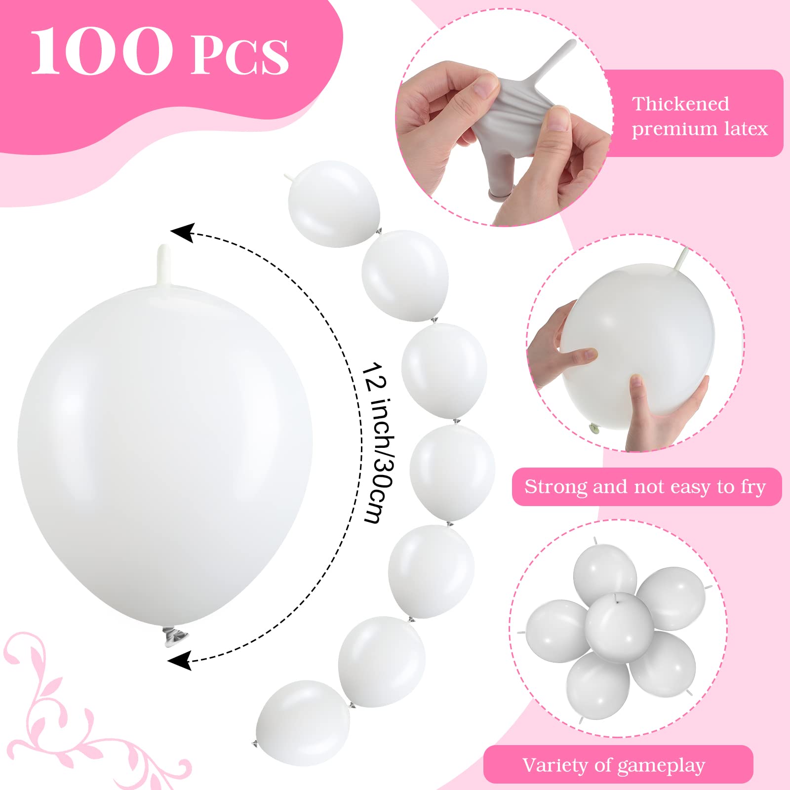 White Quick Link Balloons 12 Inch - 160 Pack Latex Linking Balloons For Party Decor