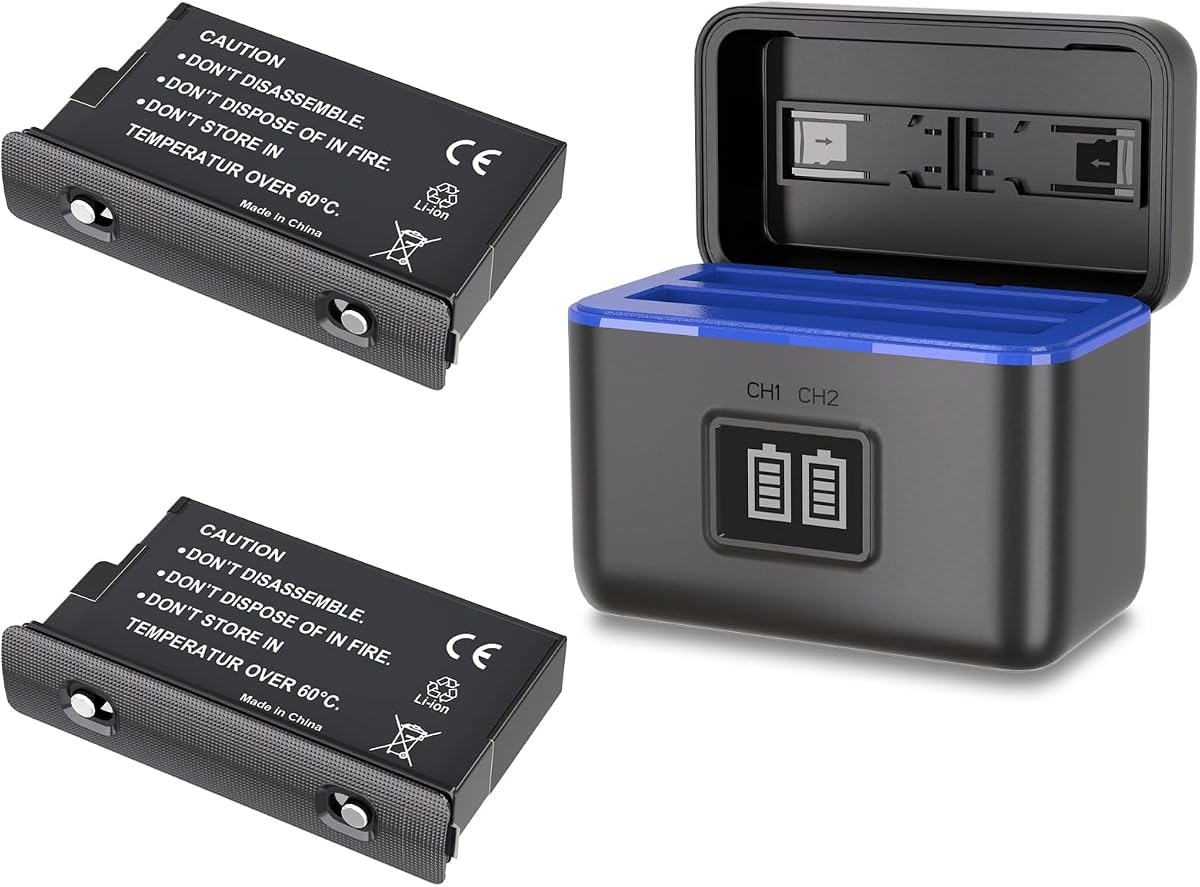 2 Pack 3200mAh Battery for Insta360 X5, 360 X5 Battery Charger Kit | Equipped with 2-Slot Fast LCD Charger, Magnetic Closure Charging Case and Dual Micro SD Card Slots