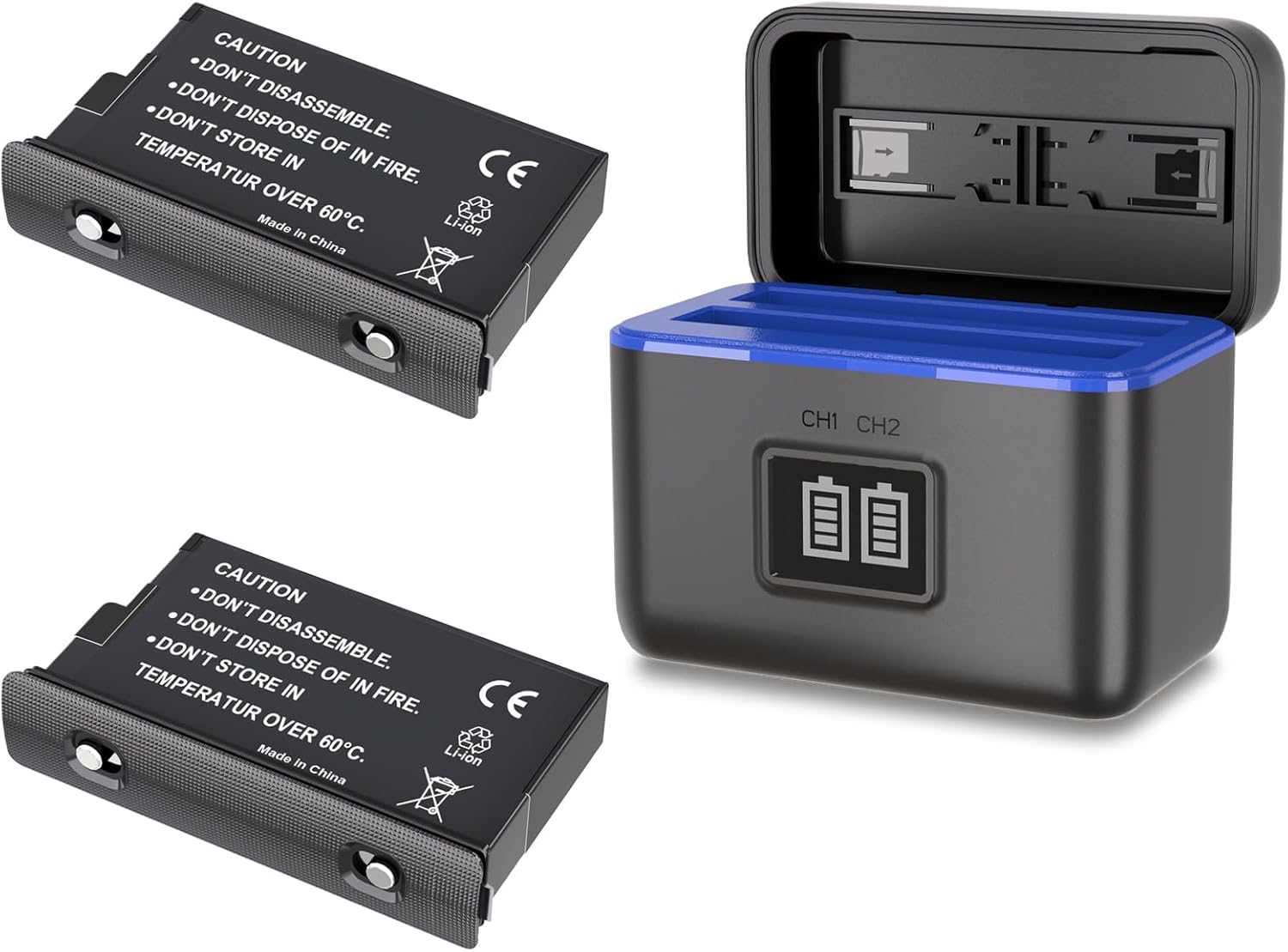 2 Pack 3200mAh 360 X5 Battery Charger Set Compatible for 360 x5 Camera, 2 Packs X5 Batteries and 2 Channels X5 Charger Replacement for x5 Battery