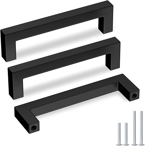 Miniatura 1 de goldenwarm Paquete de 10 tiradores de cajón negros de 5 pulgadas, barra cuadrada moderna color negro mate, tiradores de gabinete de acero inoxidable