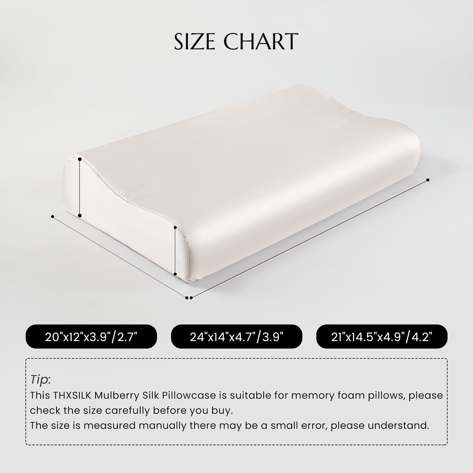 THXSILK - Funda de almohada de seda de morera 100 % para almohada contorneada de espuma viscoelástica, funda de almohada cervical, funda de almohada contorneada, 19 momme (82,5 g/m²), paquete de 1