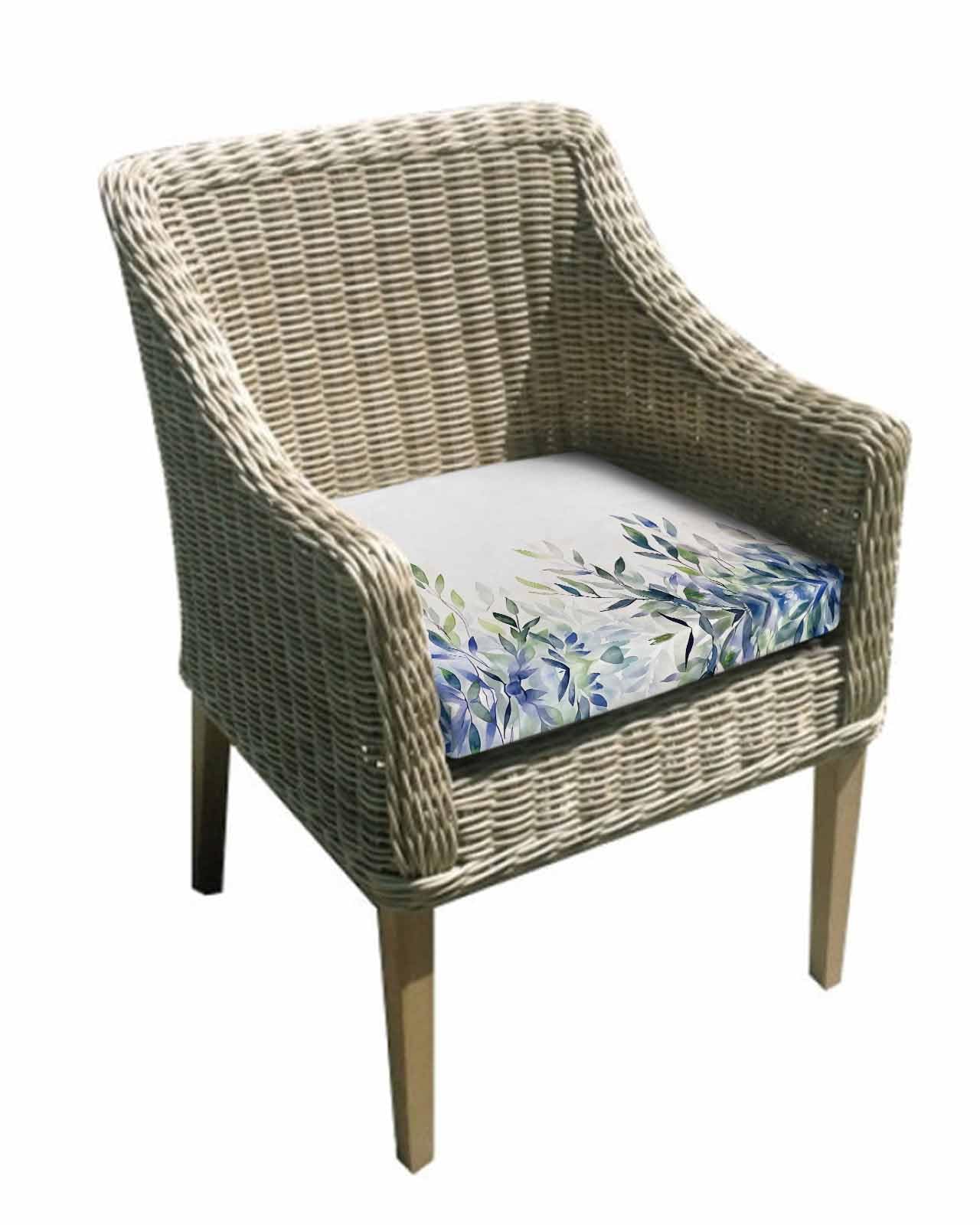 2 Pack Blue Green Leaves Waterproof Cushion Covers with Ties, Outdoor Patio Chaise Lounge Chair Seat Cushion Slip Covers Replacement(Only Cover) Watercolor Spring Botanical Branches 22