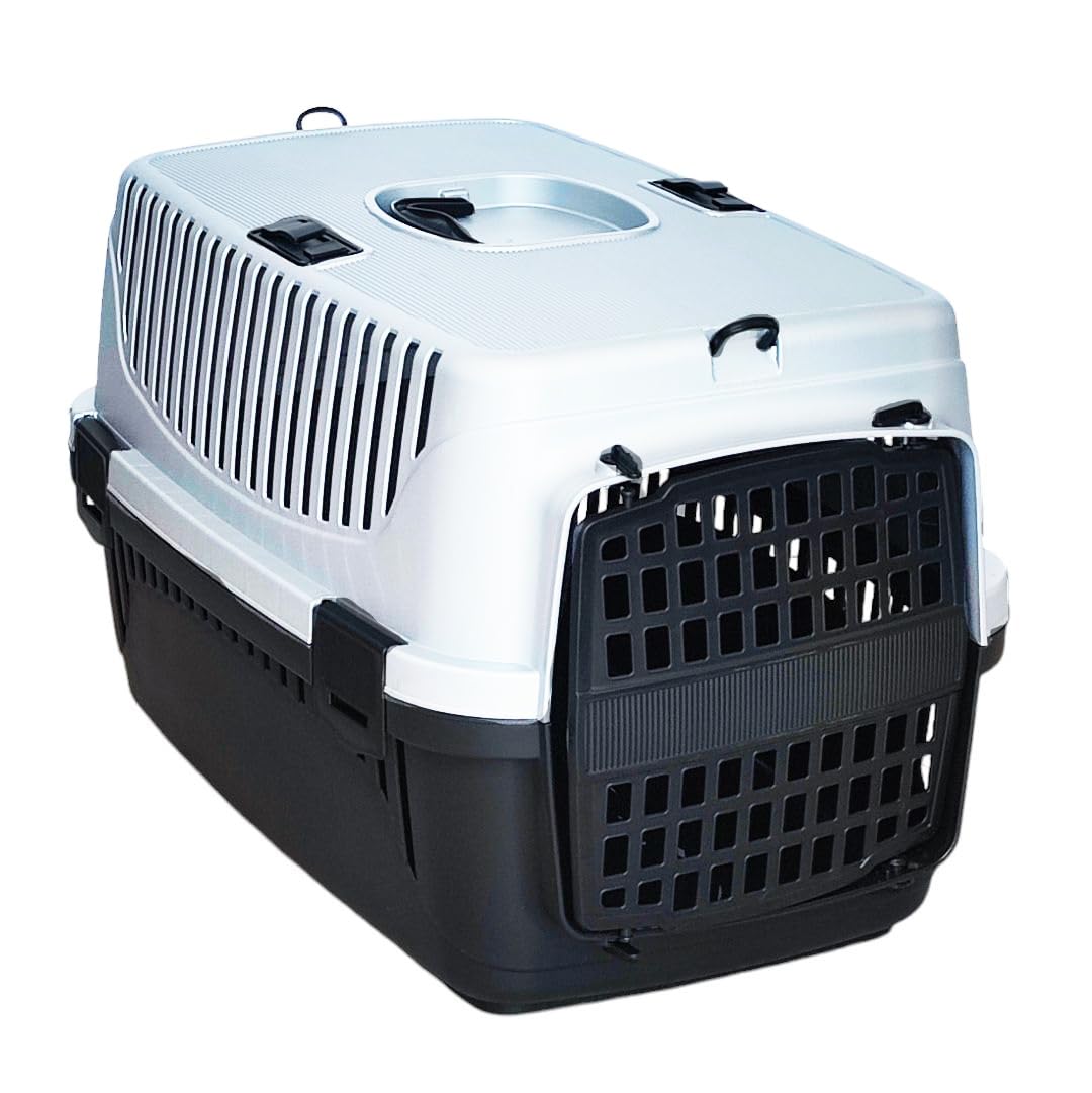 Trasportino Animale Domestico Max 8Kg. Cane Gatto con Porta in Plastica Adatto per Cinture Sicurezza Auto Ganci per Tracolla 55x36x35 cm