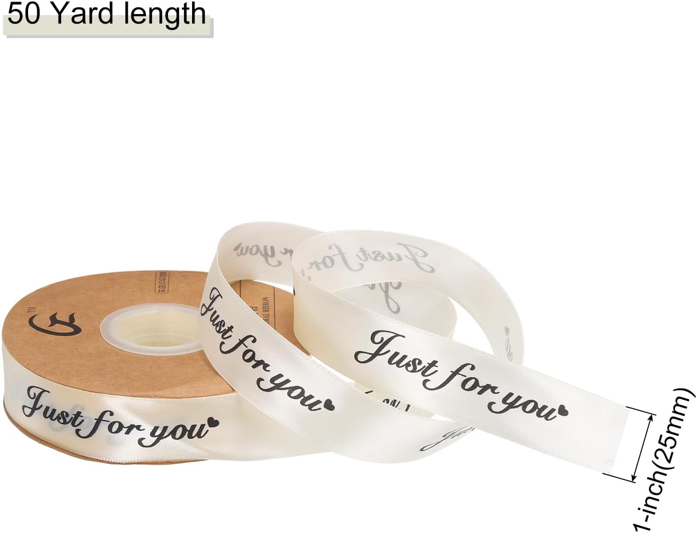 MECCANIXITY 1 Inch 50 Yard Wide Satin Ribbon Just for You Personalized Grosgrain Valentine Ribbon for Gift Wrapping Cake Box Bows, Cream White