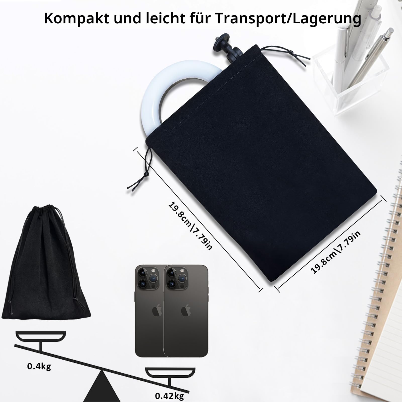 Schreibtisch-Ringlicht mit Teleskop-Ständer, Reise-Desktop-Hola-Licht für Telefon, Selfie, Laptop, Zoom, Videoanrufe, Make-up, Tiktok-Rollen, Live-Streaming Tiktok Fotografie Videoaufzeichnung