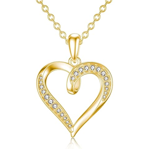 14k Solid Gold Heart Pendant with Moissanite Eternal Love Heart Necklace Jewelry Bi...