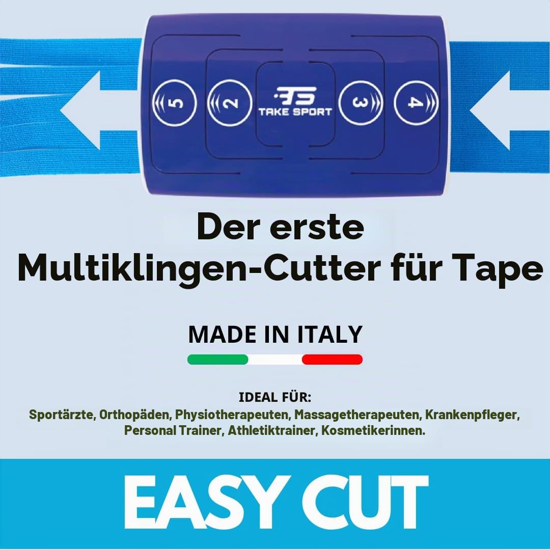 Easy Cut - Patentiertes Gerät Made in Italy zum präzisen Schneiden von Kinesio Tape, Kinesiologie-Tape, Sportbänder und Gesichtstape. Taschenformat und praktisch für Kinesiologie-Taping und