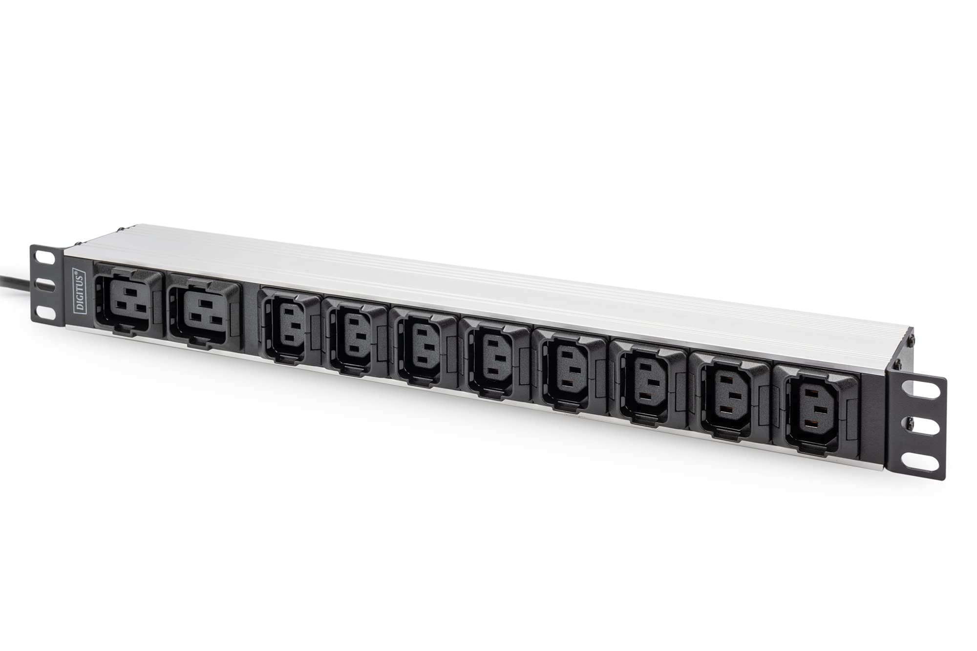 DIGITUS Regleta de 19" - 10 tomas - 8x C13 & 2x C19 - Enchufe C20 -1HE - 250VAC - 50/60Hz - 10A | Protección extraíble – 1U – 16 A – para armarios de red y servidores de 19 pulgadas