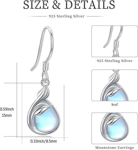 Miniatura 3 de Dangle Moonstone Turquoise Earrings for Women S925 Sterling Silver LeafDaisyStarFiligreeCeltic KnotFlower of LifeAmethyst Earrings for Gifts Jewelry
