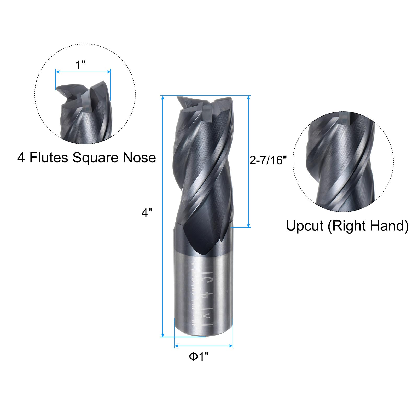 1/4" 4-Flute Long Carbide End Mill - TiALN Coated, High Performance, USA Made By OnlineCarbide