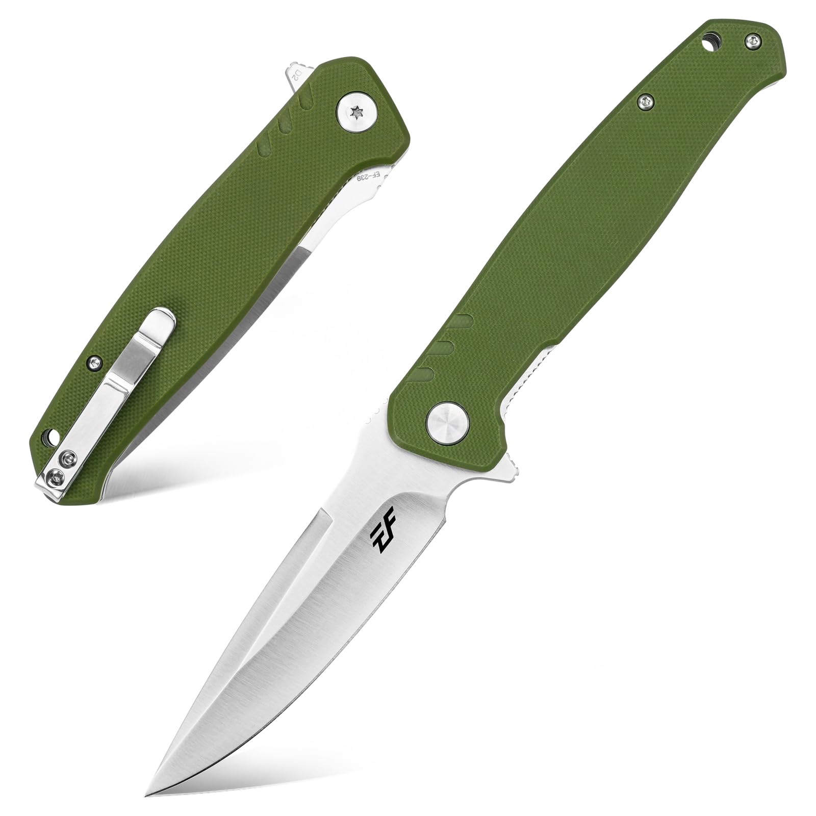 Eafengrow EF239 Folding Knife D2 Steel Blade G10 Handle EDC Tool Knives for Outdoor Working Camping (green)