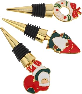 Angoily 3pcs Christmas Wine Bottle Stopper Reusable Wine Corks Festive Santa Claus Wreath Design Sealers Holiday Party Supplies