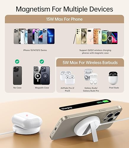 Miniatura 6 de Meifigno Qi2 Cargador inalámbrico para MagSafe, cargador magnético de 15 W para iPhone Samsung con soporte de metal, diseñado para iPhone 16 Pro