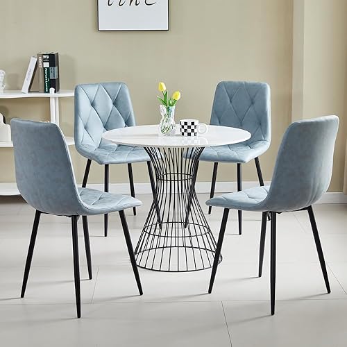 Miniatura 10 de Btrpily Juego de 4 sillas de comedor, silla de comedor con marco de metal para cocina, silla de asiento de tela tecnológica para sala de estar, Azul