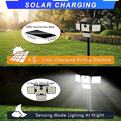 4-Head Motion Sensor Solar Lights for Outdoor Garden Pathway, Weatherproof - 1 Pack