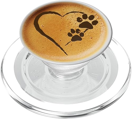 Miniatura 1 de Estampado de patas de perro con diseño de pata de perro, diseño de café con corazón con leche, PopSockets MagSafe PopGrip para iPhone