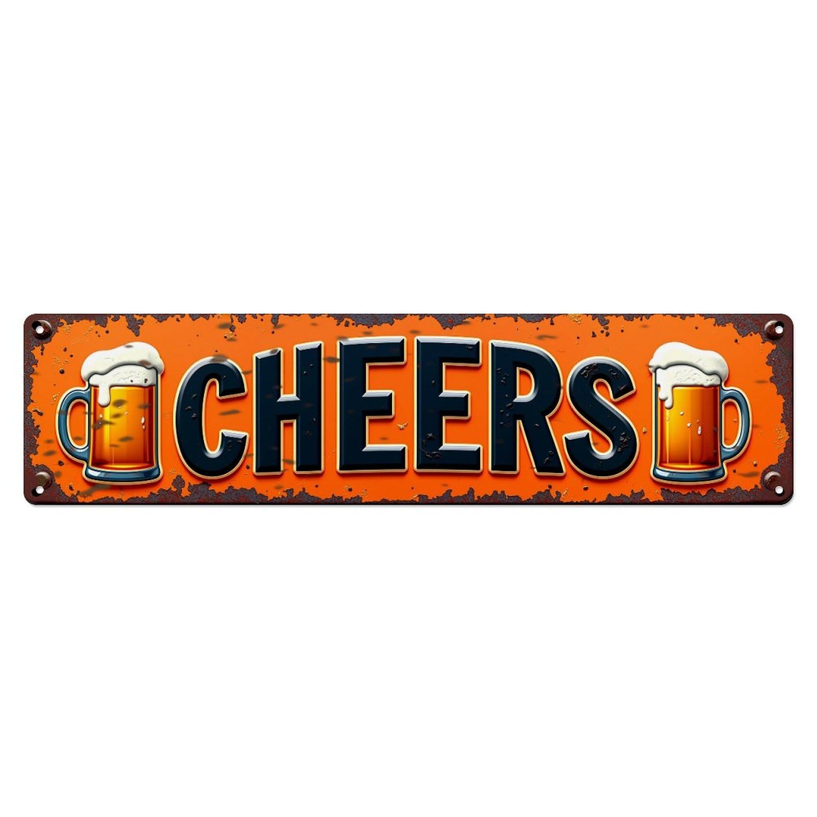 Jdyaojiesheng Vintage Cheers Beer Mugs Orange Background Tin Sign Retro Metal Wall Decor Metal Poster, Home Bar Garage Farmhouse Cafe Wall Art Decoration 4X16inch