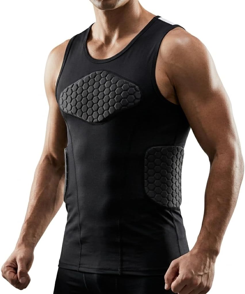 Eicolorte Men Football Chest Protector Heart Guard Padded Compression Shirt Sternum Vest Sleeveless Tank Pads Lacrosse Rib Guards for Adult Baseball Softball Rugby Basketball