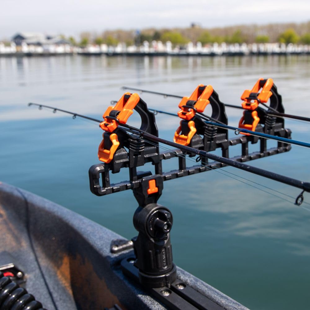 YakAttack SideStage Pro Rod Rack for Kayak Fishing - Set of 2 | Horizontal Fishing Rod Holder with LockNLoad Mount & ClickTrac Rails