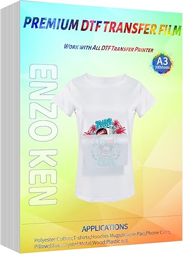 QAREVEN Película de transferencia DTF - A4 (8.3 x 11.7 pulgadas), 100 hojas de película mate de pretratamiento para impresión directa de arte y