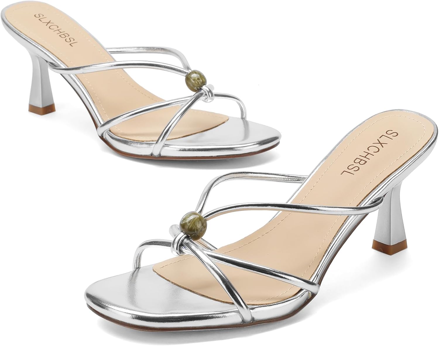 Women's Kitten Heels Sandals Round Open Toe Strappy Low Heels Slip On Heeled Sandals for Dress Casual Party Wedding Comfortable Summer Mules Shoes - Image 3