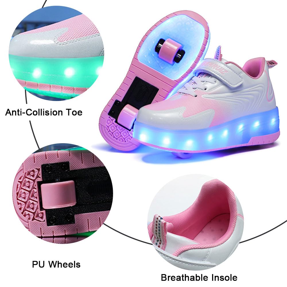 ENEN Chaussure a Roulette, Chaussures a roulettes Retractable Garçons Basket Roulette pour Enfant Fille - Roller 2 Roues Déformable Adolescents pour Intérieur Extérieur 28-40 EU