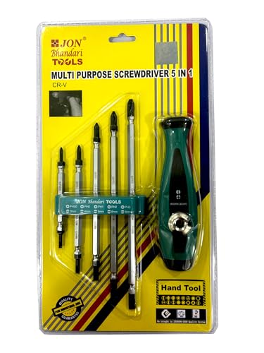 Image of Jon Bhandari Tools 5-in-1 Screwdriver Set | Slotted (3mm-8mm) & Phillips (PH00-PH3) | Multipurpose Precision Tool Kit for Home, Electrical & DIY Use
