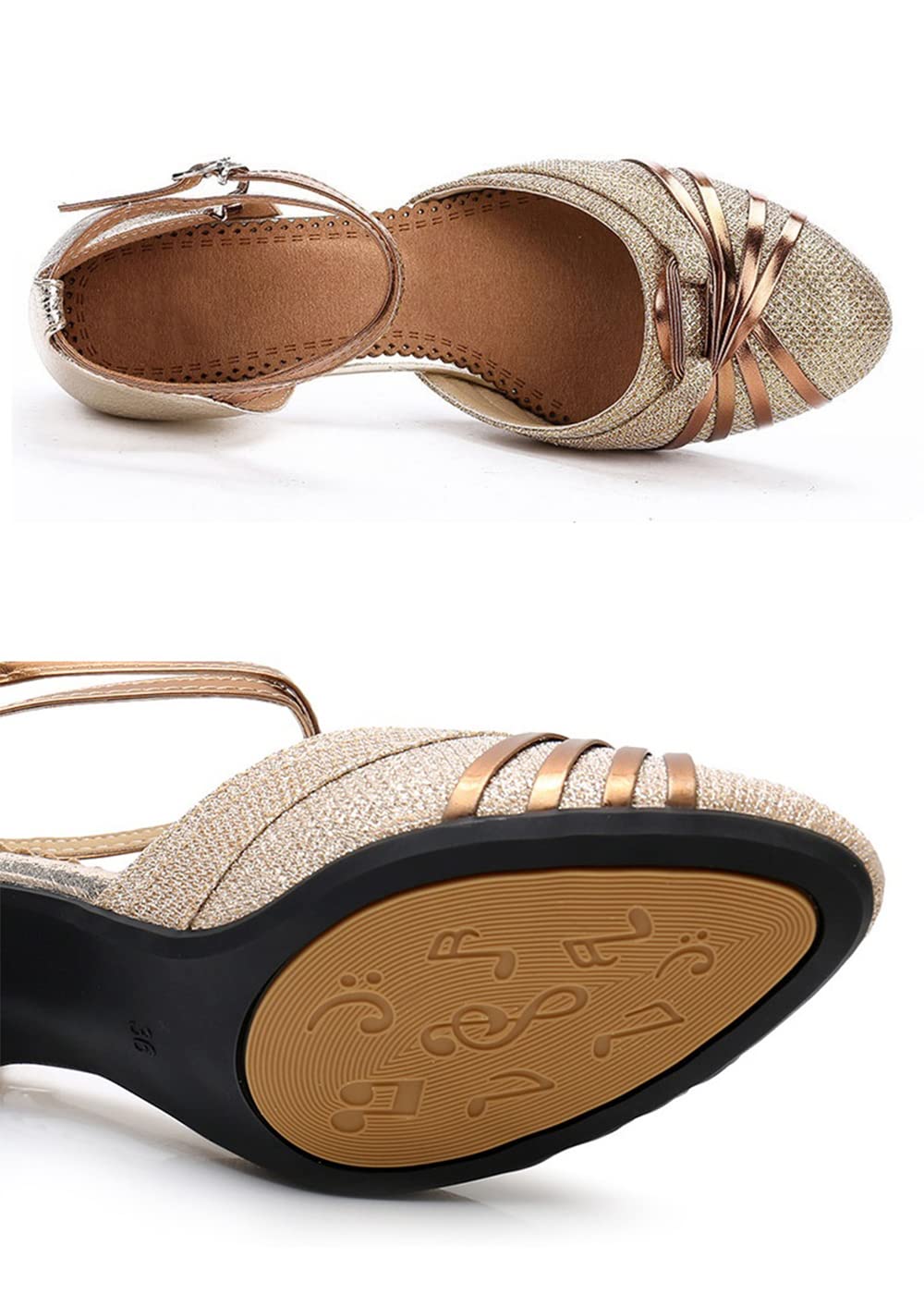 Chaussures de Danse pour Femmes à Talons Hauts Semelles en Caoutchouc Adaptées à la Danse Intérieure ou Extérieure Latin Tango Valse Salsa