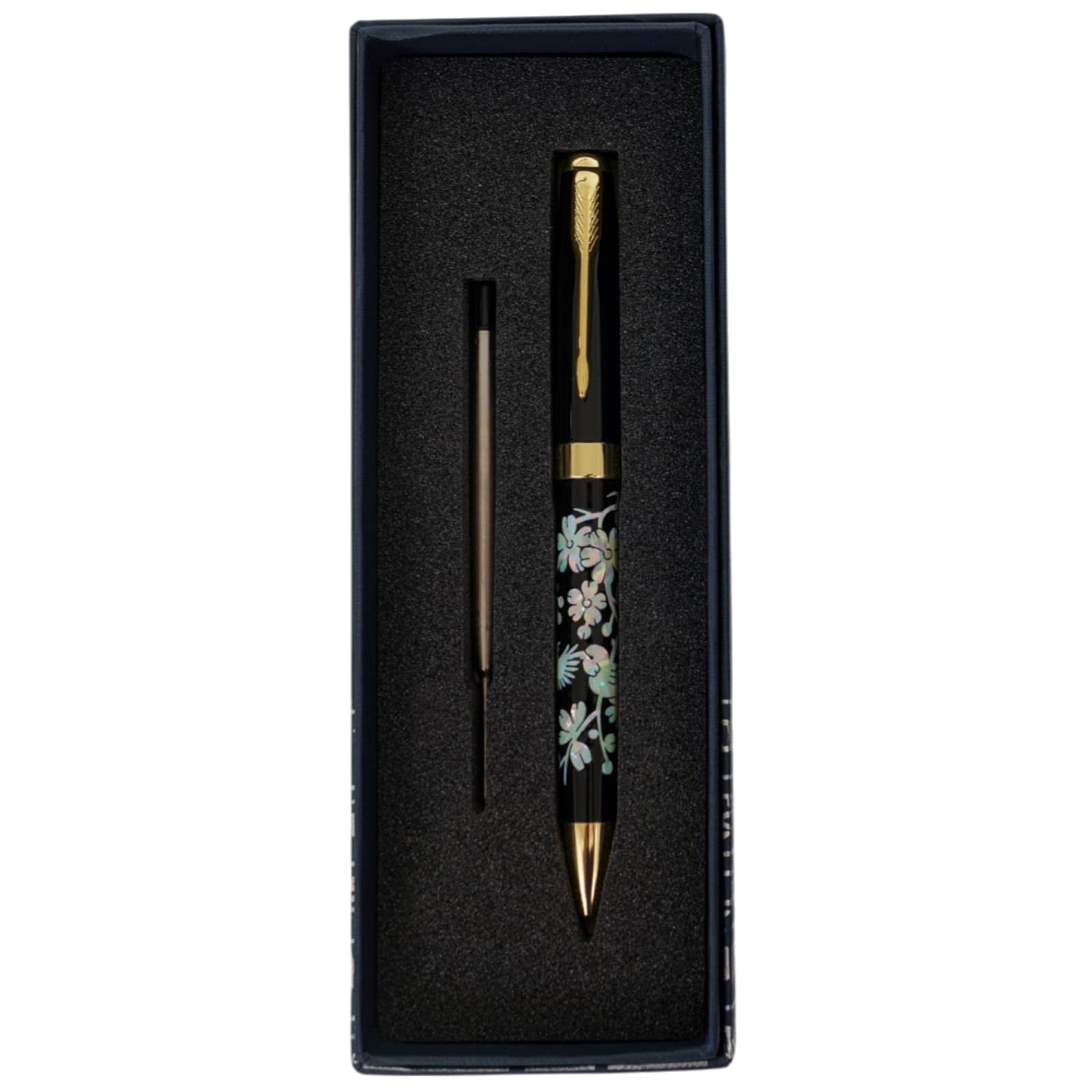 February Mountain Mother of Pearl Ballpoint Pen, Retractable Ballpoint Pens, for Gift, Business, Office, 1.0mm Medium Point Black Ink, Extras Replaceable Metal Refills (Crane-Blue-Black Ink) โ image 1