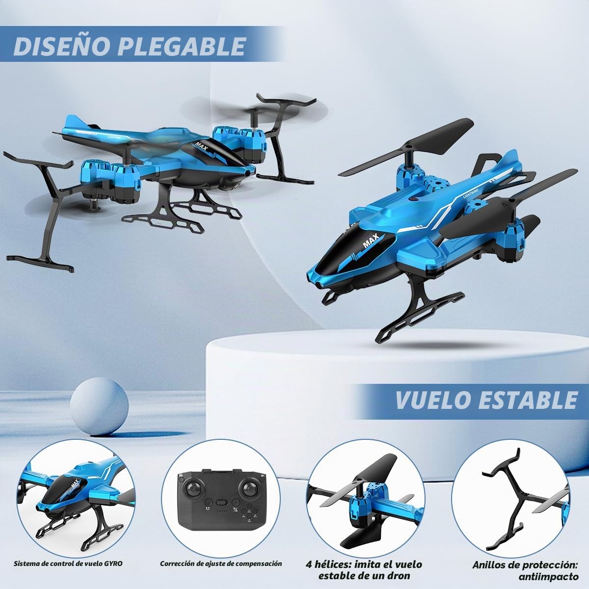 VATOS Helicóptero teledirigido 2.4G, Todo en 1 Super Función 360° Flip, Evitar Obstáculos, Despegue/Aterrizaje con Una Tecla, Avión Helicóptero RC con Luz LED Regalos de Juguete para Niños Adultos