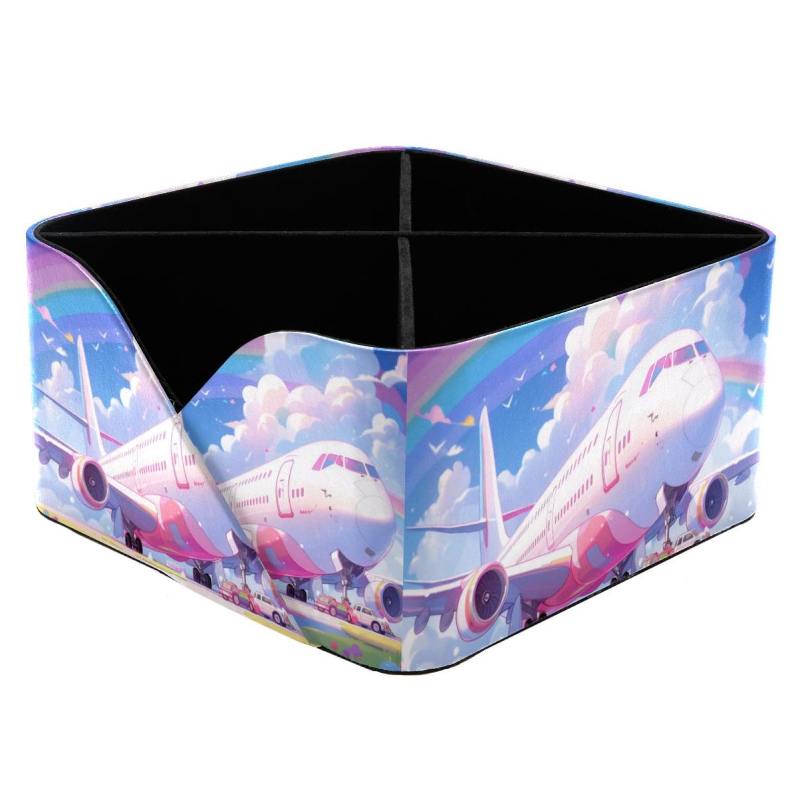 Boîte de rangement motif avion rose : bac polyvalent de bureau