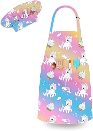 Delantales para niñas con bolsillos para niños, para cocinar, hornear, pintar, manualidades, arte, jardinería, ajustable