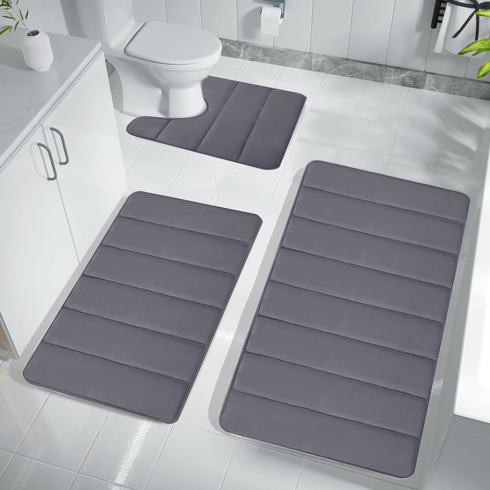 Bathroom Rugs for 3 Pieces Memory Foam Bath Mat Set Universal Toilet Mats Soft Comfortable Water Absorption Non-Slip