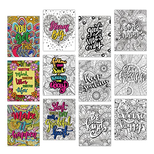 ZOIIWA 24 Pack Inspirational Positive Coloring Posters for Adults Women Mandala Coloring Poster Sheet Pages 11"X8.6" Book Wall Decorations Gift Art Craft Activity for Home Classroom School