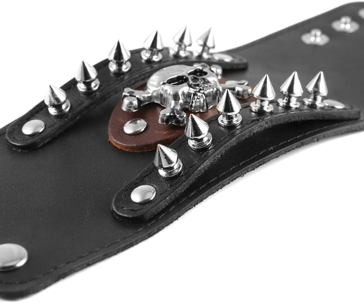 HZMAN Men's Metal Rivet Skull Leather Bracelet Punk Rock Bike Style Wristband Adjustable