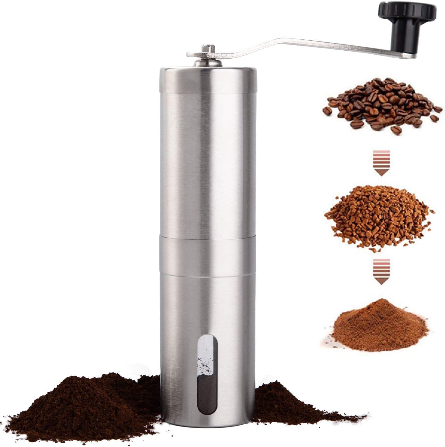 Even Manual Coffee Grinder, Stainless Steel, Adjustable Ceramic Burr Mill with 4 Grind Settings, Portable Hand Crank Coffee Bean Grinder for Home, Travel, Camping-image-47