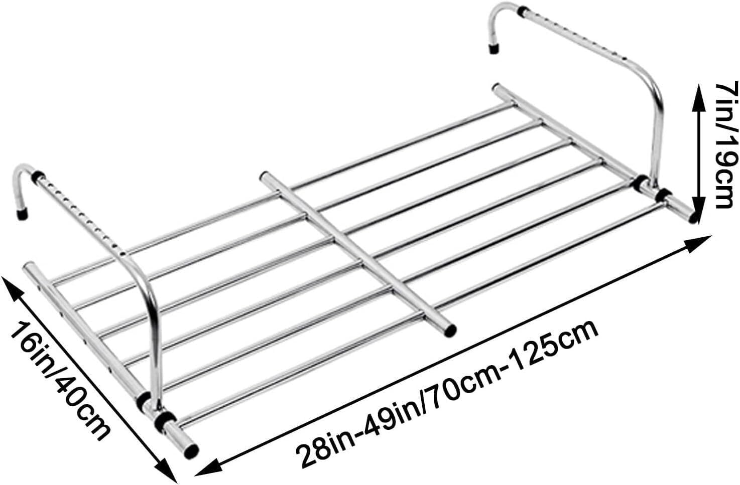 Adjustable Stainless Steel Balcony Railing Drying Rack – Portable Retractable Clothes Airer 28-49in for Indoor/Outdoor(28in-49in)