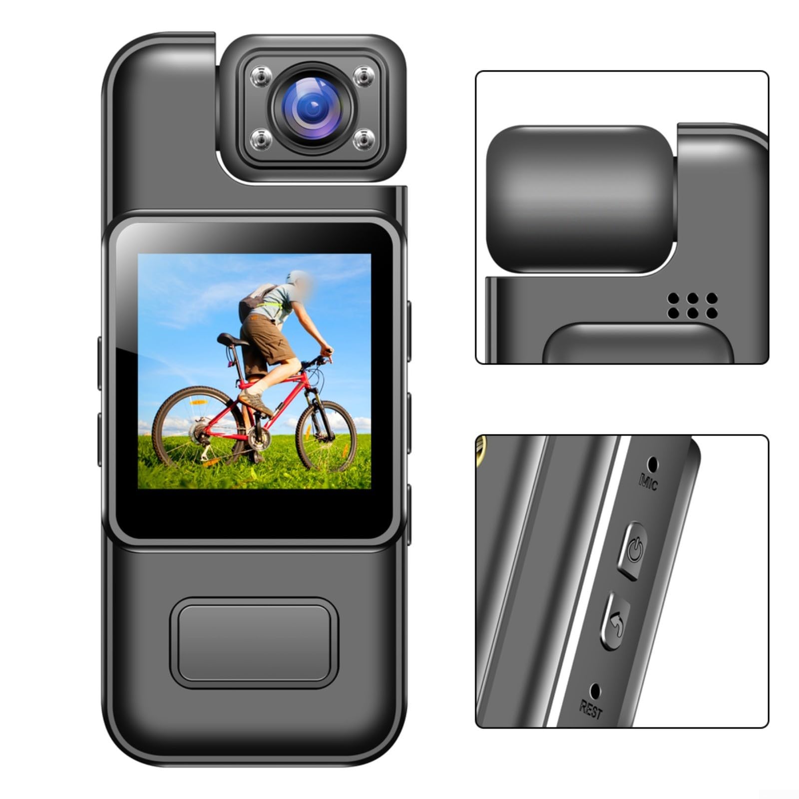 Telecamera per il corpo 4K WiFi Mini Cam portatile con obiettivo girevole a 180° Visione notturna a infrarossi Rilevazione del movimento Registrazione in loop 8 ore di durata della batteria Ricarica