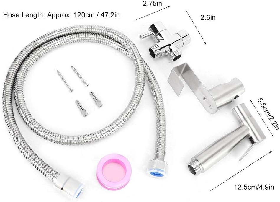 HandheldSprayer kitSprayer, Stainless Steel HandheldSprayer Valve Hose Cleaning Kit Bathroom Accessories with Tee Valve Mounting Holder Screw Accessories Kit Valve