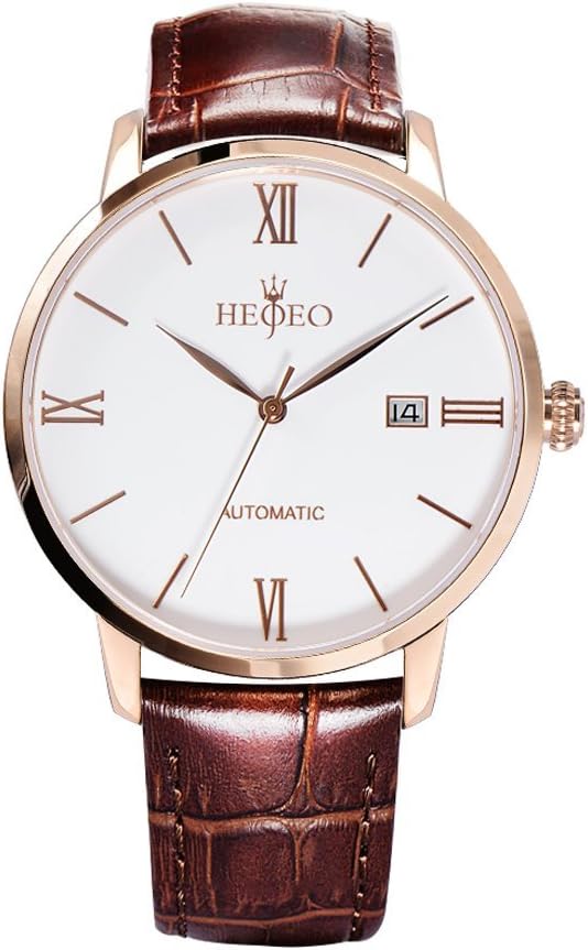 Urban Newmen Wristwatch for Men Brown Leather Stainless Steel Plated Yellow Gold Watch Analog Swiss Movement White Dial Date Gentlemen Designer Watch HG1205L7A5