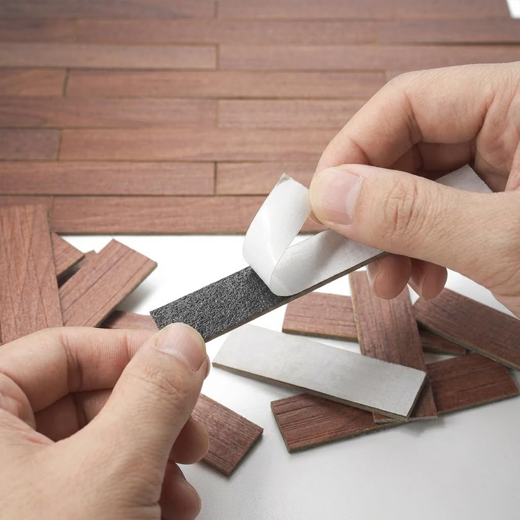 Odoria Casa delle Bambole Pavimento Legno: Scala 1/12 Miniatura Mattonella Piastrelle para Diorama Vintage Ciliegio Rosso - Mini Parquet Componenti Edificio Artigianato DIY Autoadesivo