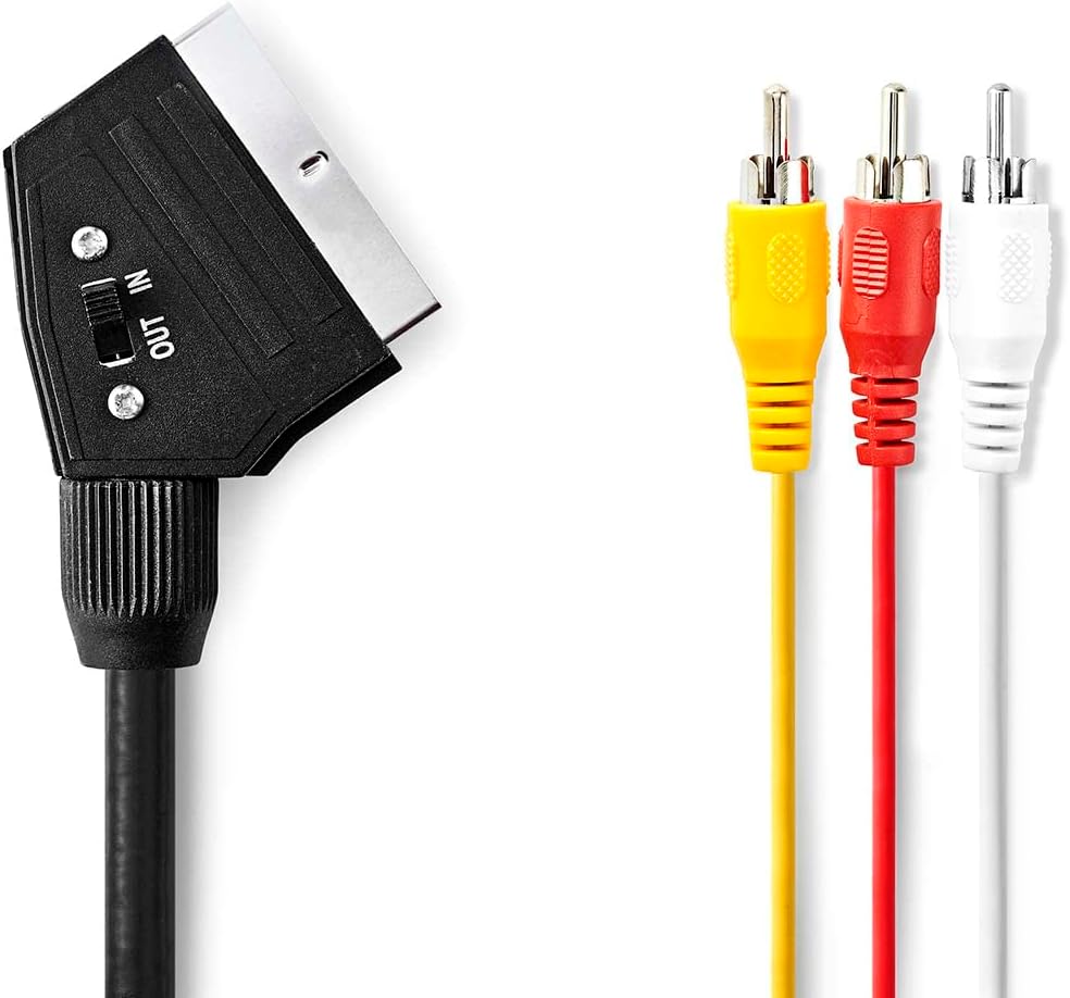 NEDIS Switchable SCART Cable, SCART Male - 3x RCA Male, Black, 2.0 m