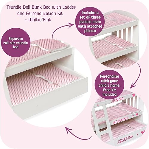 Miniatura 2 de Badger Basket Doll Bunk Bed with Bedding, Ladder, and Free Personalized Kit - Fits Dolls Up to 22 Inches - Ideal for Girl Dolls and Baby for Pretend