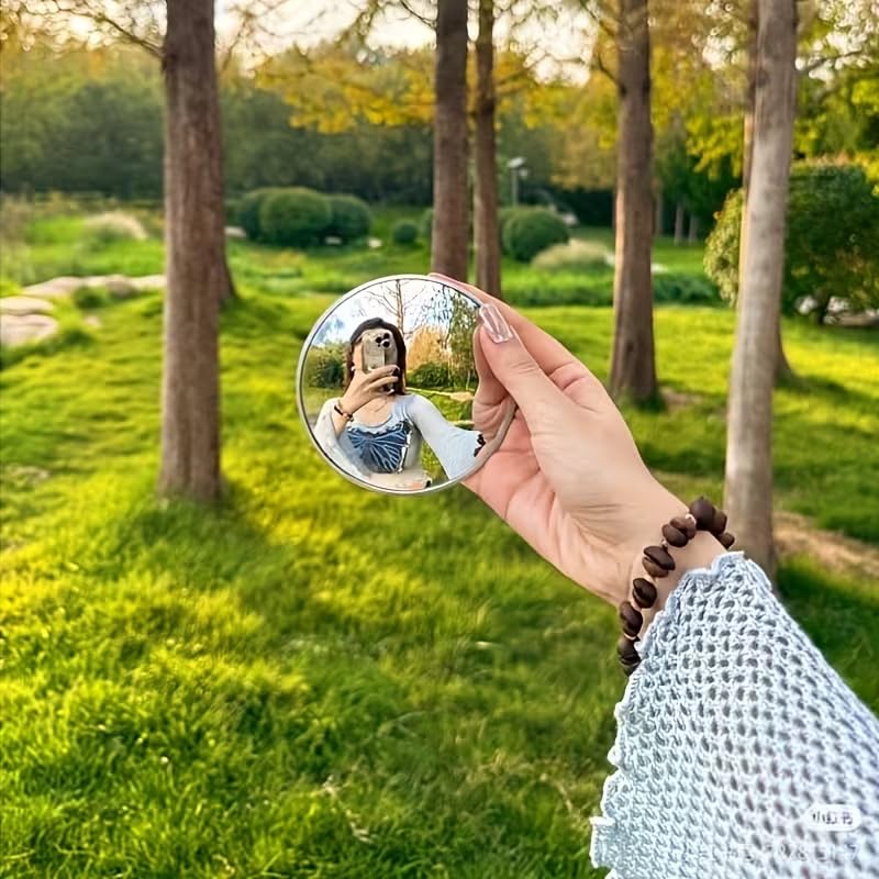Espelho convexo portátil convexo mini bolso redondo maquiagem compacto selfie espelho de viagem para retoque de bolsa uso diário (pequeno, branco)