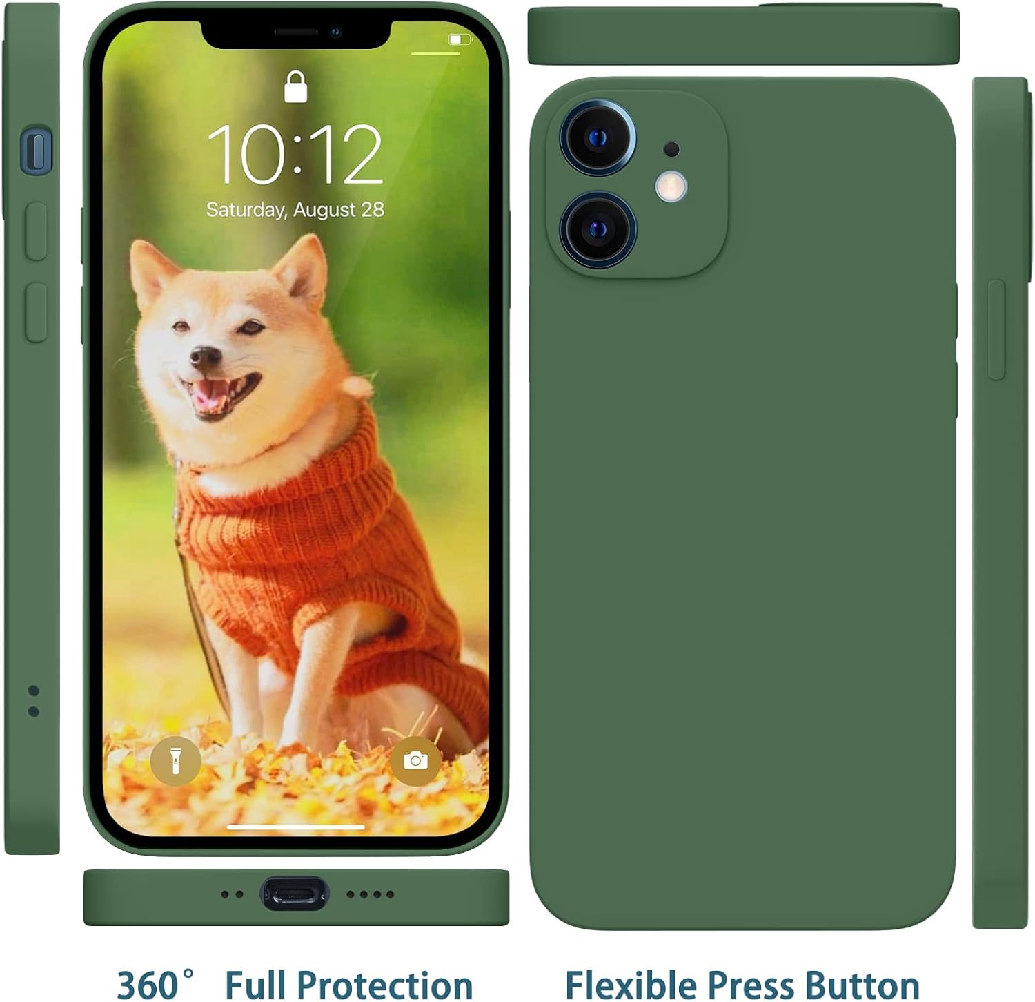 ANDATE iPhone 12 Mini Phone Case Pine Green Silicone iPhone Case Compatible with iPhone 12mini, Full Body Protective Cover Case for iPhone 12Mini-5.4 Inch