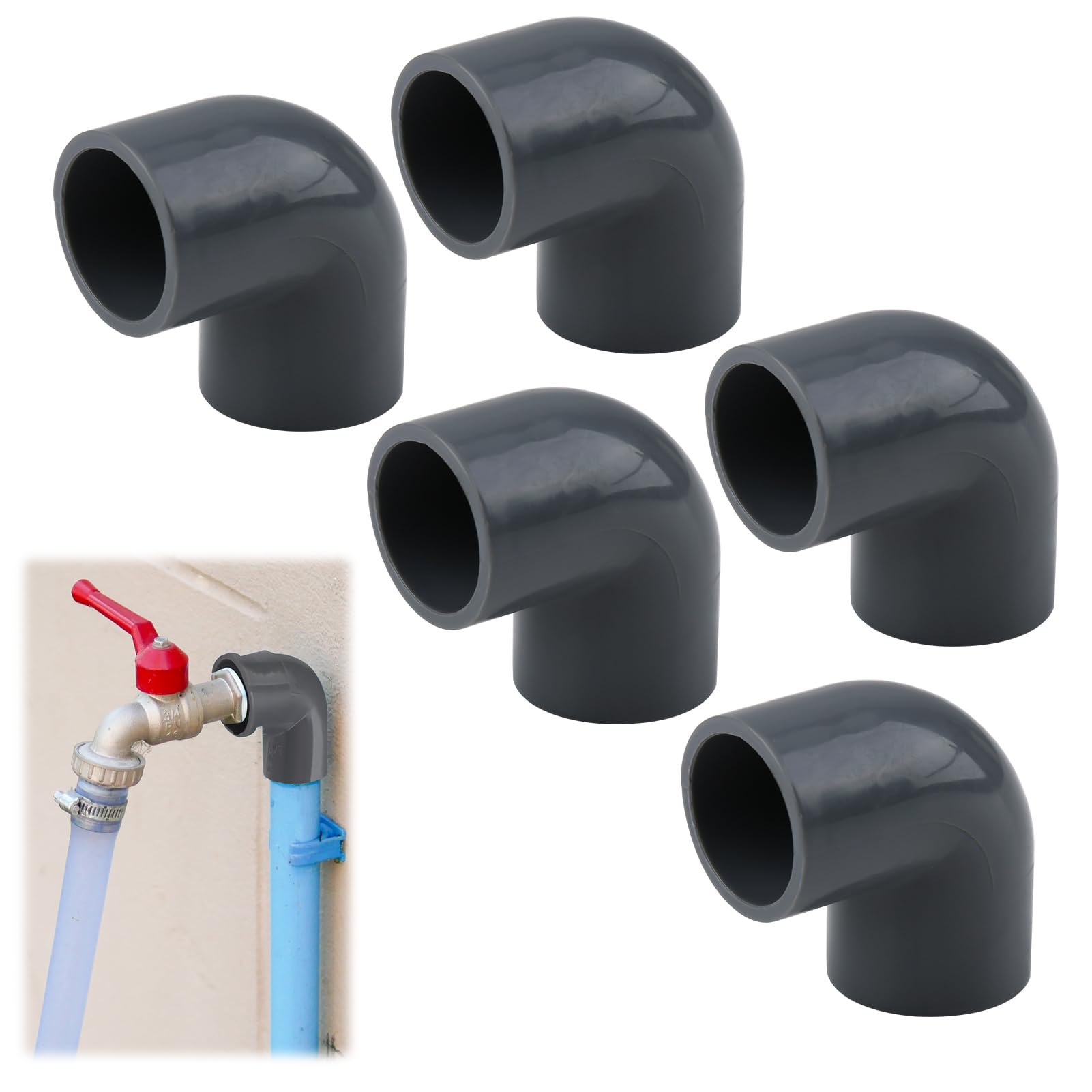 20mm UPVC Pipe Elbow Connectors, Lasting 90 Degree Fitting Socket for Plumbing Change Direction, 5-Pack Gray PVC Conduit Accessories Elbow Coupling Adapter Connector Conduit (Gray)