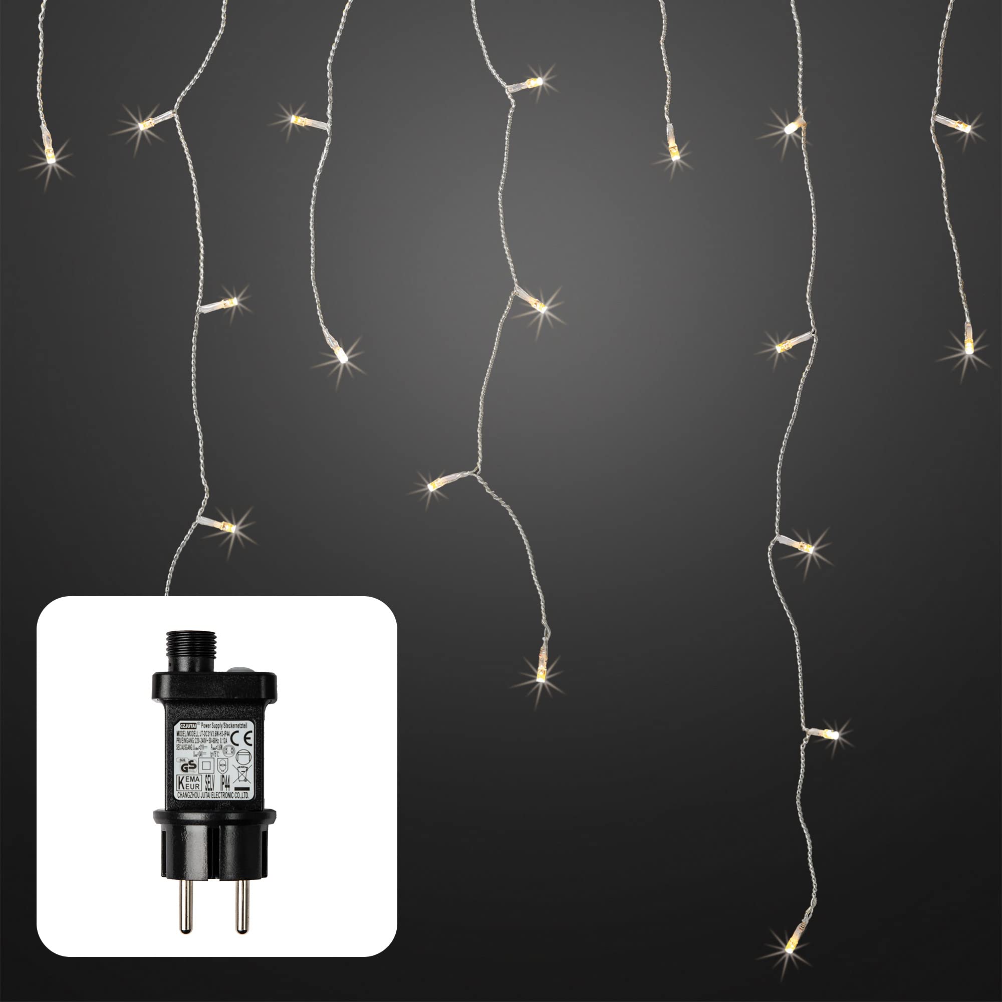 hellum Lichterkette Außen, LED Eislichtvorhang, Lichtervorhang 11,90x0,53m beleuchtet, 480 LED Lichterkette Außen Weihnachten mit weißem Kabel 5m Zuleitung, Weihnachtsbeleuchtung <59lm 577747