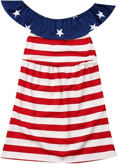 Amazon.com: Vestido de día de la independencia de la niña del 4 de julio de  rayas cortas estrellas imprimir fuera del hombro vestido de ropa infantil  conjuntos : Ropa, Zapatos y Joyería