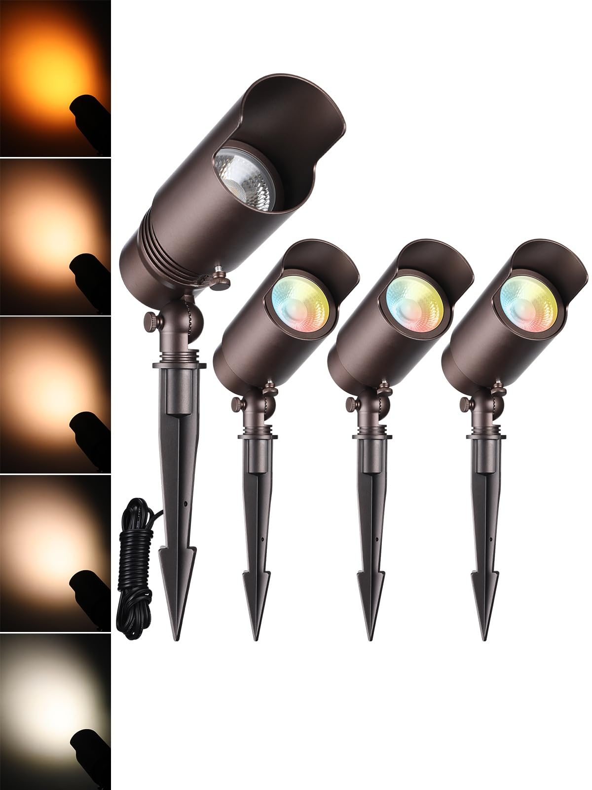 LEONLITE 4-Pack 5CCT Low Voltage LED Landscape Spotlight Oil