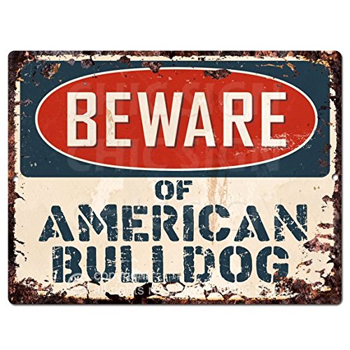 Beware of American Bulldog Chic Sign Vintage Retro Rustic 9"x 12"...